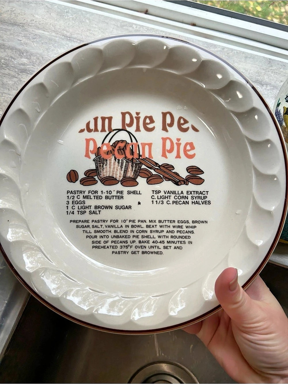 ✨Vintage✨| Pecan Pie Recipe Plate 🥧 |Scalloped Edge | Retro 10” | Made in Korea